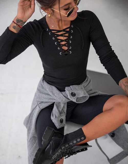 Load image into Gallery viewer, Lace Up Long Sleeve T-Shirt
