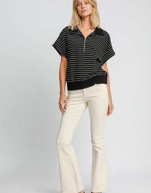 Load image into Gallery viewer, Umgee Striped Half Zip Short Sleeve Sweatshirt
