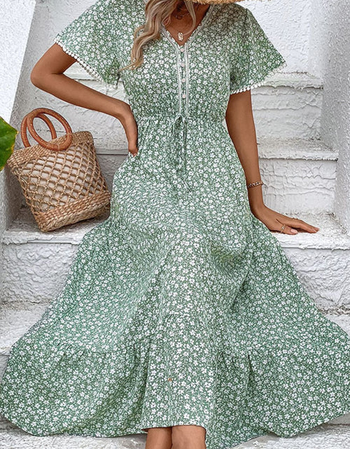 Load image into Gallery viewer, Perfee Ditsy Floral V-Neck Tiered Dress
