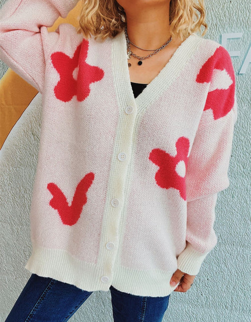 Load image into Gallery viewer, Flower Button Down V-Neck Long Sleeve Cardigan
