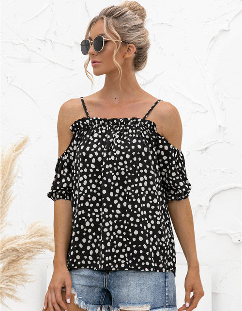 Load image into Gallery viewer, Printed Cold-Shoulder Frill Trim Blouse
