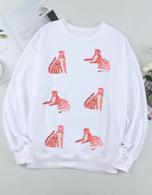 Load image into Gallery viewer, Leopard Round Neck Long Sleeve Sweatshirt

