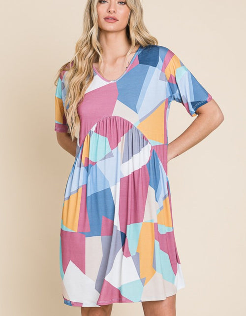 Load image into Gallery viewer, BOMBOM Ruched Color Block Short Sleeve Dress
