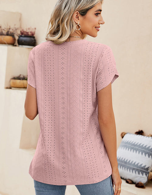 Load image into Gallery viewer, Eyelet V-Neck Petal Sleeve T-Shirt
