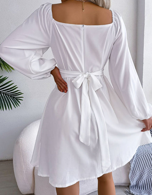 Load image into Gallery viewer, Tied Square Neck Balloon Sleeve Dress
