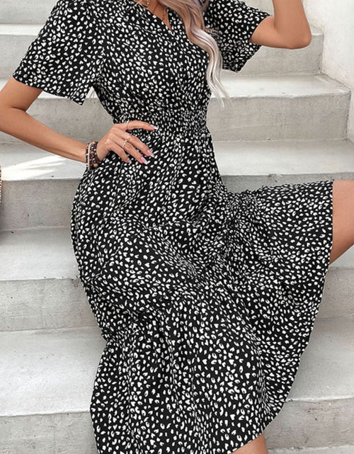 Load image into Gallery viewer, Perfee Leopard Print Short Sleeve Midi Dress
