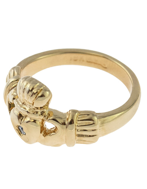 Load image into Gallery viewer, Antique Dainty Claddagh Ring Clear Swarovski Crystal 18k Irish Gold Womans Jewelry Claddagh Rings R3443 by PVD Vintage Jewelry
