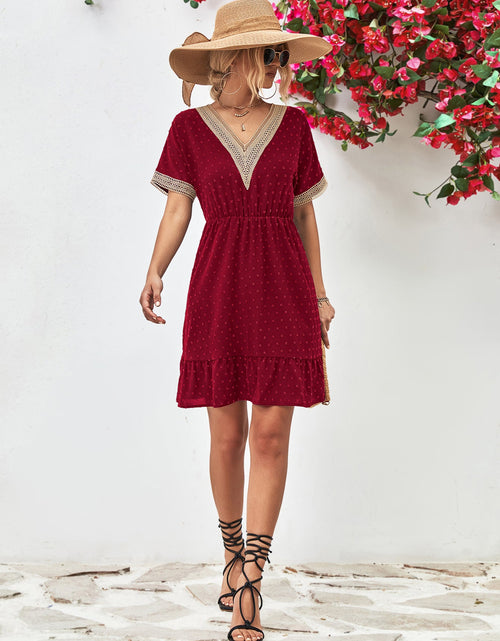 Load image into Gallery viewer, Contrast V-Neck Short Sleeve Mini Dress
