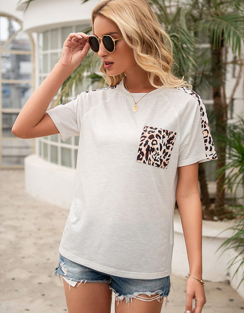 Load image into Gallery viewer, Ivy Lane Pocketed Leopard Round Neck Short Sleeve T-Shirt
