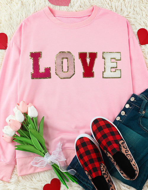 Load image into Gallery viewer, LOVE Patch Round Neck Dropped Shoulder Sweatshirt
