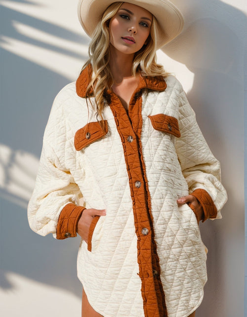 Load image into Gallery viewer, Double Take Full Size Contrast Button Up Quilted Shacket
