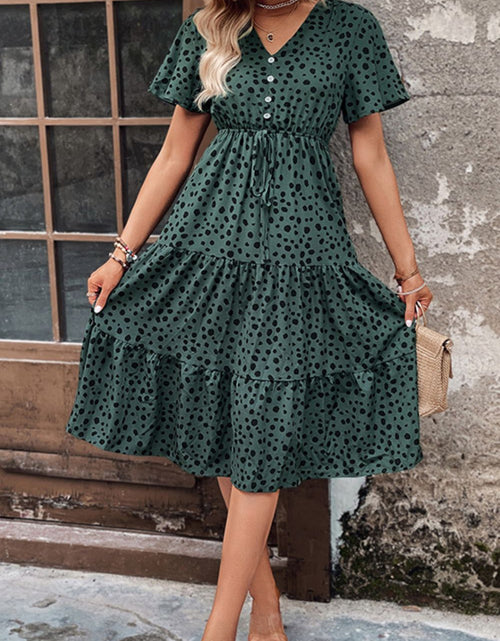 Load image into Gallery viewer, Perfee Printed Buttoned V-Neck Flutter Sleeve Dress
