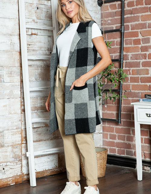 Load image into Gallery viewer, Plaid Lapel Collar Sleeveless Cardigan
