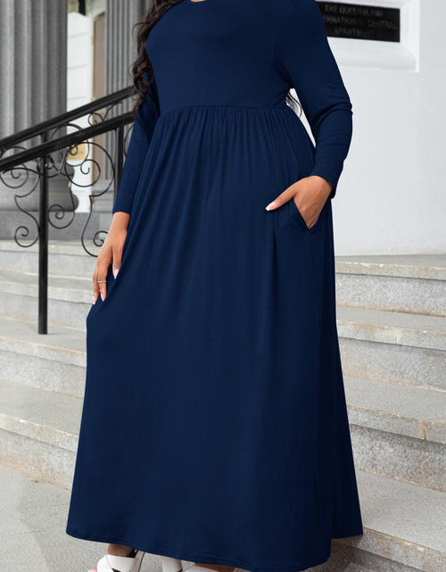 Load image into Gallery viewer, Plus Size Round Neck Long Sleeve Maxi Dress with Pockets
