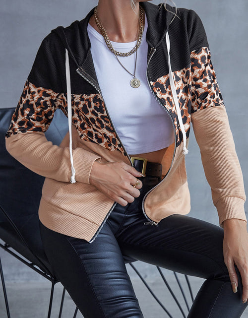 Load image into Gallery viewer, Ivy Lane Drawstring Leopard Zip Up Hooded Jacket
