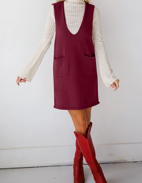 Load image into Gallery viewer, Lovelet Pocketed V-Neck Mini Sweater Overall Dress
