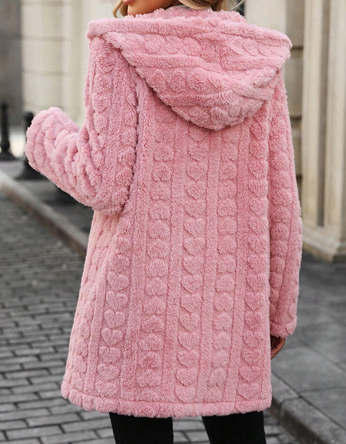Load image into Gallery viewer, Heart Open Front Hooded Fuzzy Coat
