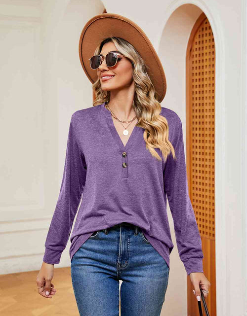 Load image into Gallery viewer, Buttoned Notched Neck Long Sleeve Top
