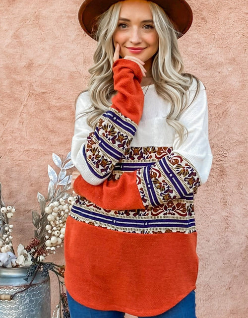 Load image into Gallery viewer, And The Why Ethnic Print Color Block Top
