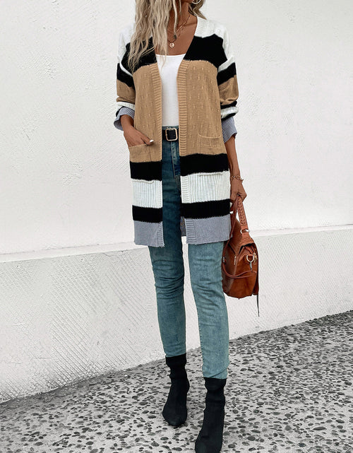 Load image into Gallery viewer, Perfee Color Block Open Front Drop Shoulder Cardigan

