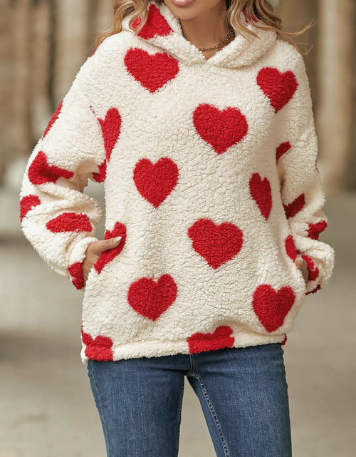 Load image into Gallery viewer, Fuzzy Heart Pocketed Dropped Shoulder Hoodie

