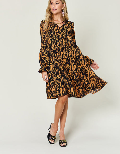 Load image into Gallery viewer, Double Take Full Size Printed Ruffle Hem Long Sleeve Dress
