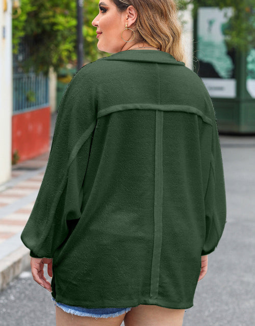 Load image into Gallery viewer, Plus Size Half Button Collared Neck Long Sleeve Blouse
