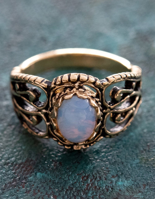 Load image into Gallery viewer, Vintage Jewelry Genuine Jade Ring Antiqued 18kt Yellow Gold Electroplated Made in the USA by PVD Vintage Jewelry
