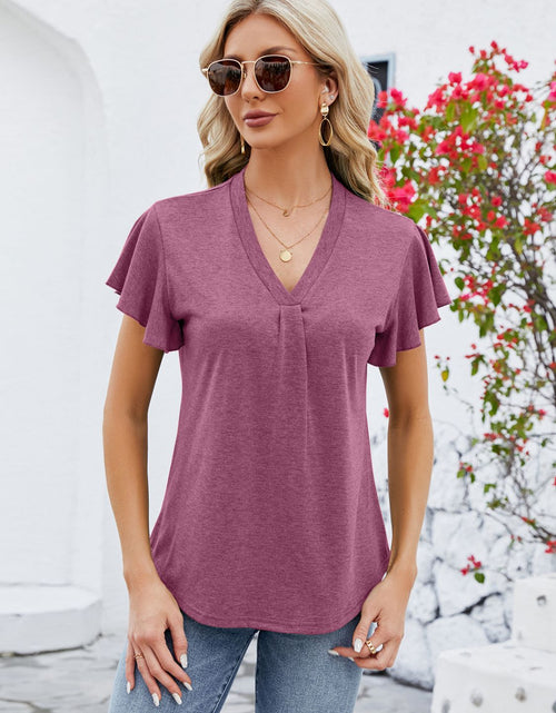 Load image into Gallery viewer, V-Neck Flutter Sleeve T-Shirt
