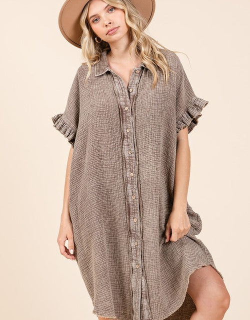 Load image into Gallery viewer, Mittoshop Mineral Wash Cotton Gauze Mini Shirt Dress
