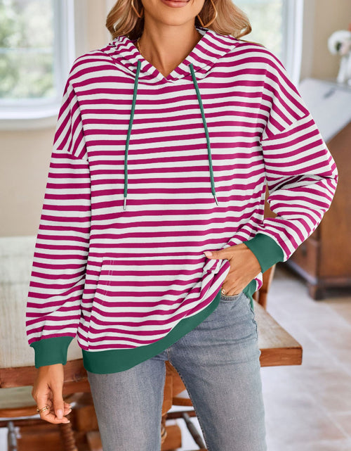 Load image into Gallery viewer, Lovelet Drawstring Striped Long Sleeve Hoodie
