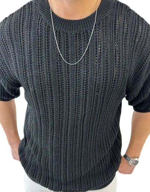 Load image into Gallery viewer, Men's Openwork Round Neck Knit T-Shirt

