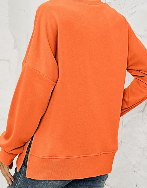 Load image into Gallery viewer, Round Neck  Dropped Shoulder Slit Sweatshirt
