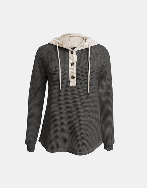 Load image into Gallery viewer, Full Size Waffle-Knit Contrast Long Sleeve Hoodie
