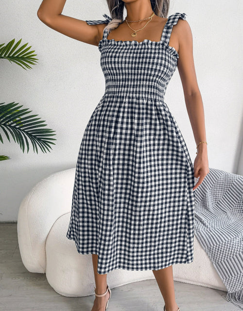 Load image into Gallery viewer, Frill Plaid Square Neck Midi Dress
