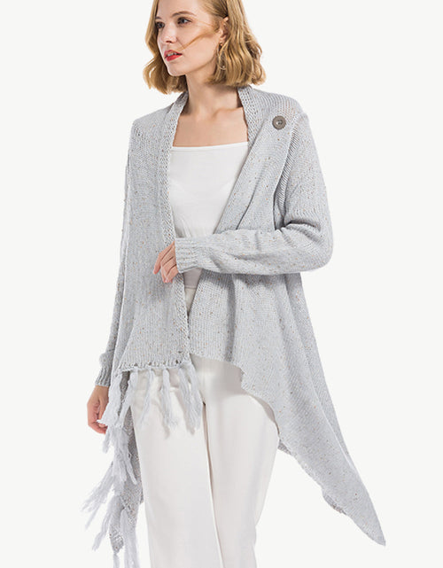 Load image into Gallery viewer, Angel Wings One-Button Tassel Tie Asymmetrical Hem Cardigan
