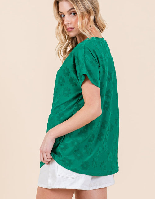 Load image into Gallery viewer, BOMBOM Textured Floral Pattern Short Sleeve T-Shirt
