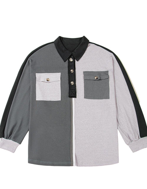 Load image into Gallery viewer, Color Block Collared Neck Long Sleeve Sweatshirt
