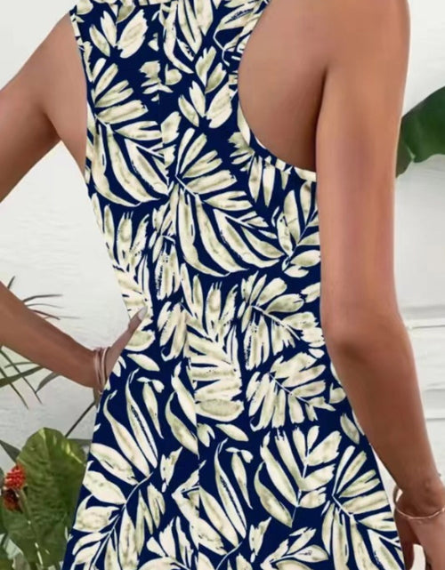 Load image into Gallery viewer, Printed Scoop Neck Wide Strap Mini Dress
