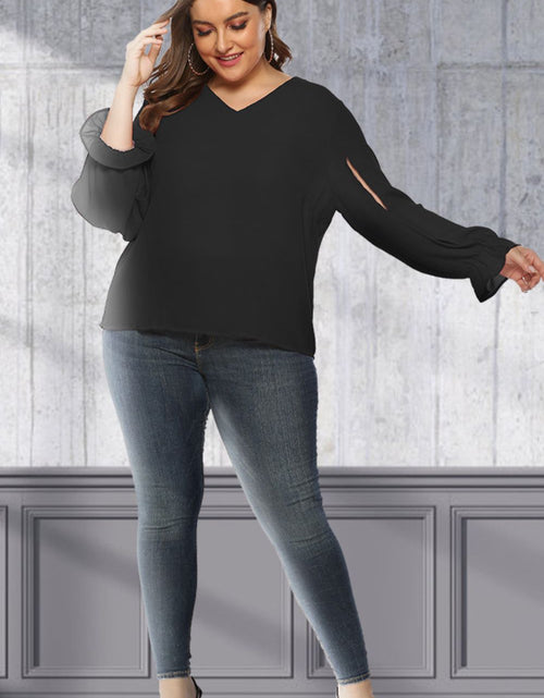 Load image into Gallery viewer, Plus Size Cutout Flounce Sleeve Blouse
