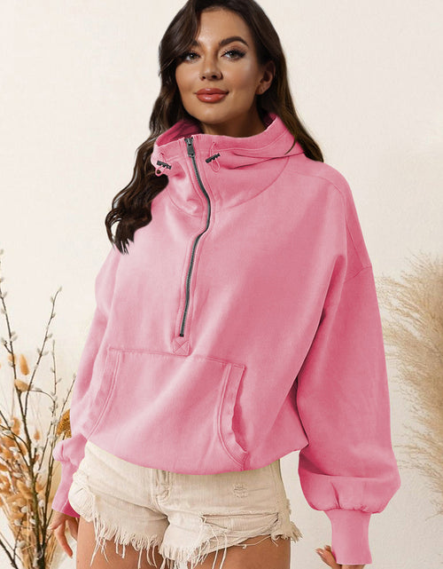 Load image into Gallery viewer, Zip-Up Dropped Shoulder Hoodie

