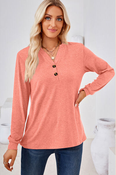 Load image into Gallery viewer, Notched Button Detail Long Sleeve T-Shirt
