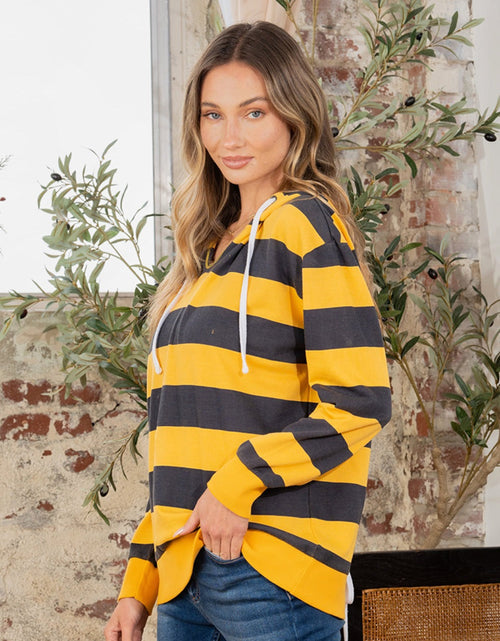 Load image into Gallery viewer, Full Size Drawstring Striped Long Sleeve Hoodie
