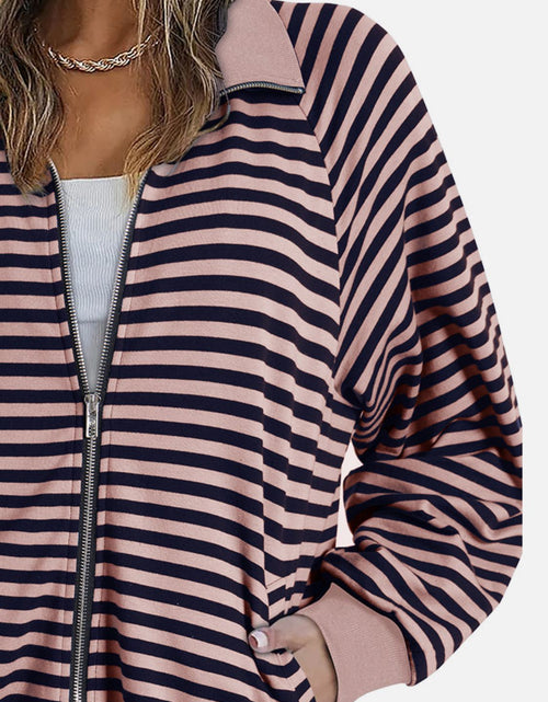 Load image into Gallery viewer, Striped Zip Up Long Sleeve Sweatshirt
