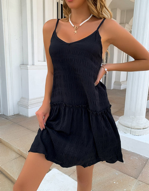 Load image into Gallery viewer, Ruffle Hem Textured V-Neck Cami Dress
