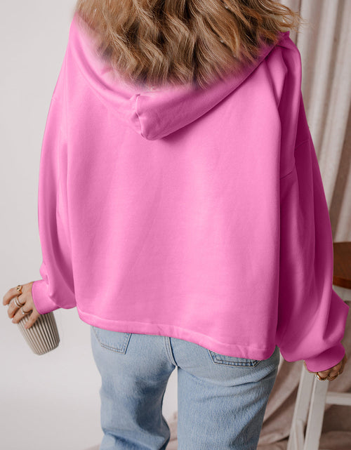 Load image into Gallery viewer, Pocketed Half Zip Dropped Shoulder Hoodie
