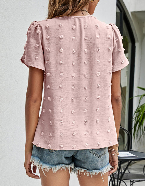 Load image into Gallery viewer, Swiss Dot Round Neck Petal Sleeve Top
