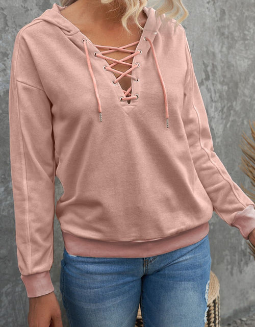 Load image into Gallery viewer, Lace Up Long Sleeve Hoodie
