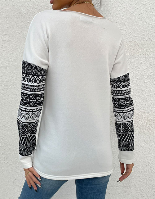 Load image into Gallery viewer, Shiny Boat Neck Long Printed Sleeve Blouse
