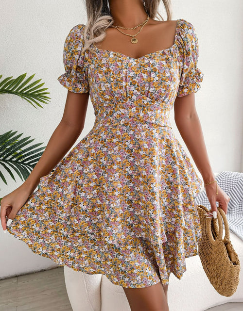 Load image into Gallery viewer, Floral Sweetheart Neck Flounce Sleeve Mini Dress
